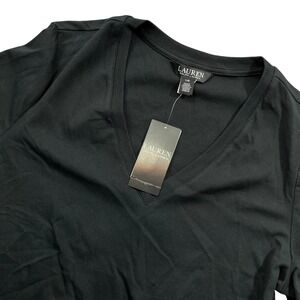 Lauren Ralph Lauren Large Black 3/4 Cuffed Sleeve NEW w/ Tag V Neck Cotton Blend